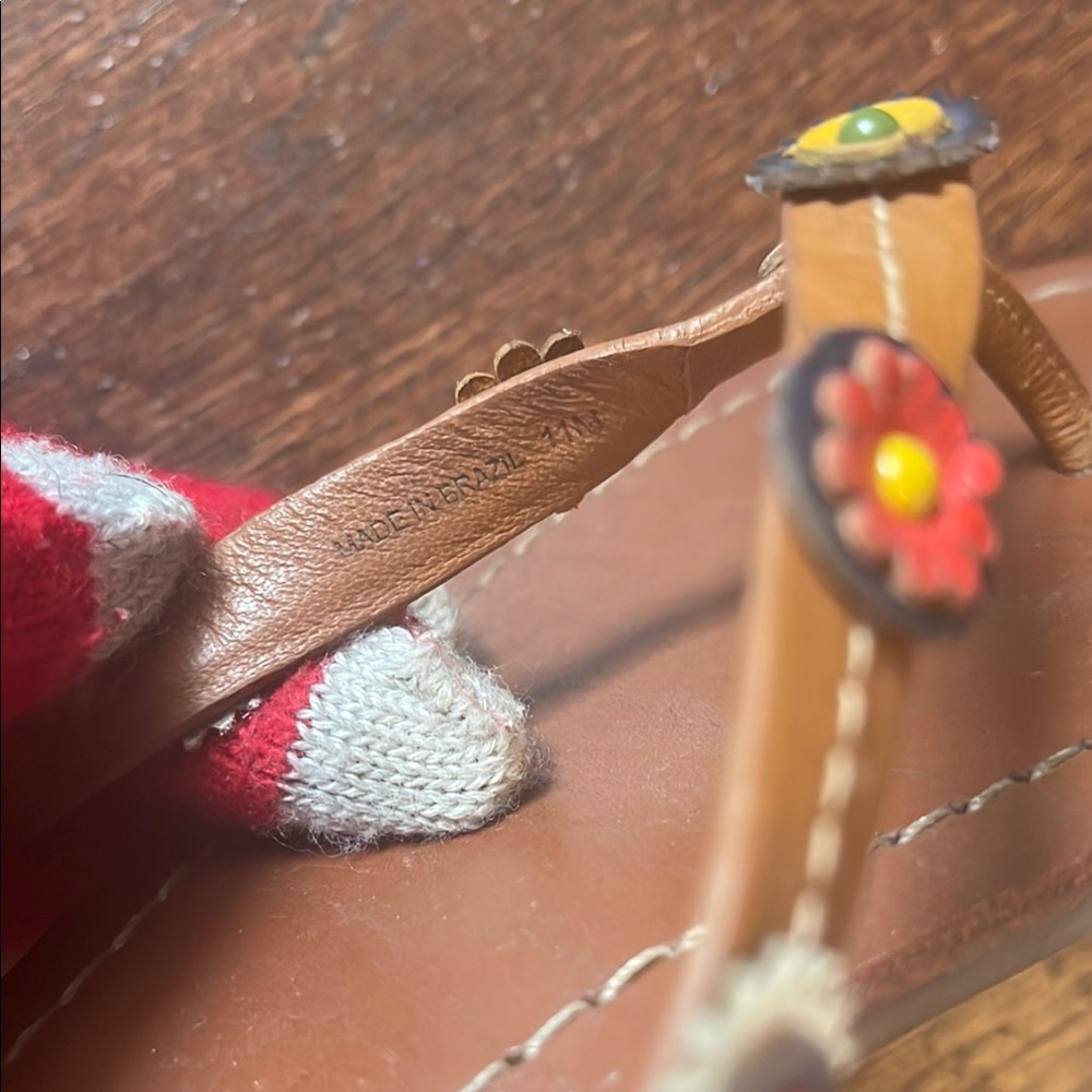 Tory Burch Brown Leather Sandals with Floral Accents - Picture 3 of 7